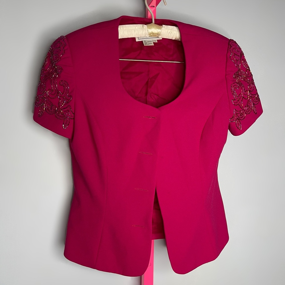 Vintage A.J. Bari Petites Hot Pink Beaded Blazer Jacket (Size 10)